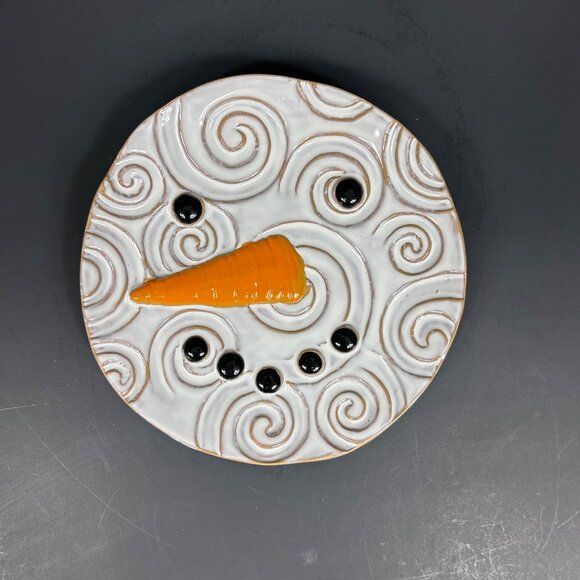 Mud Pie Snowman Cookie Plate 6.25" Ceramic White - Picture 1 of 9